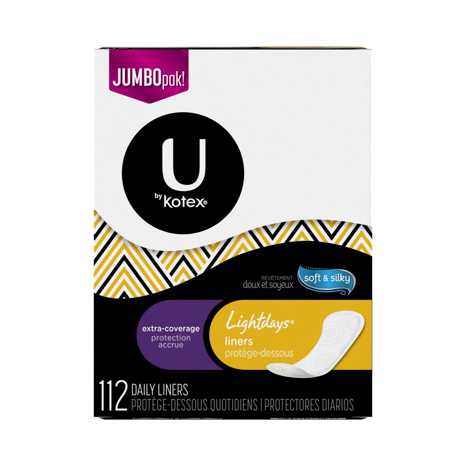 Protège-dessous U by Kotex Lightdays, protection accrue, non parfumés