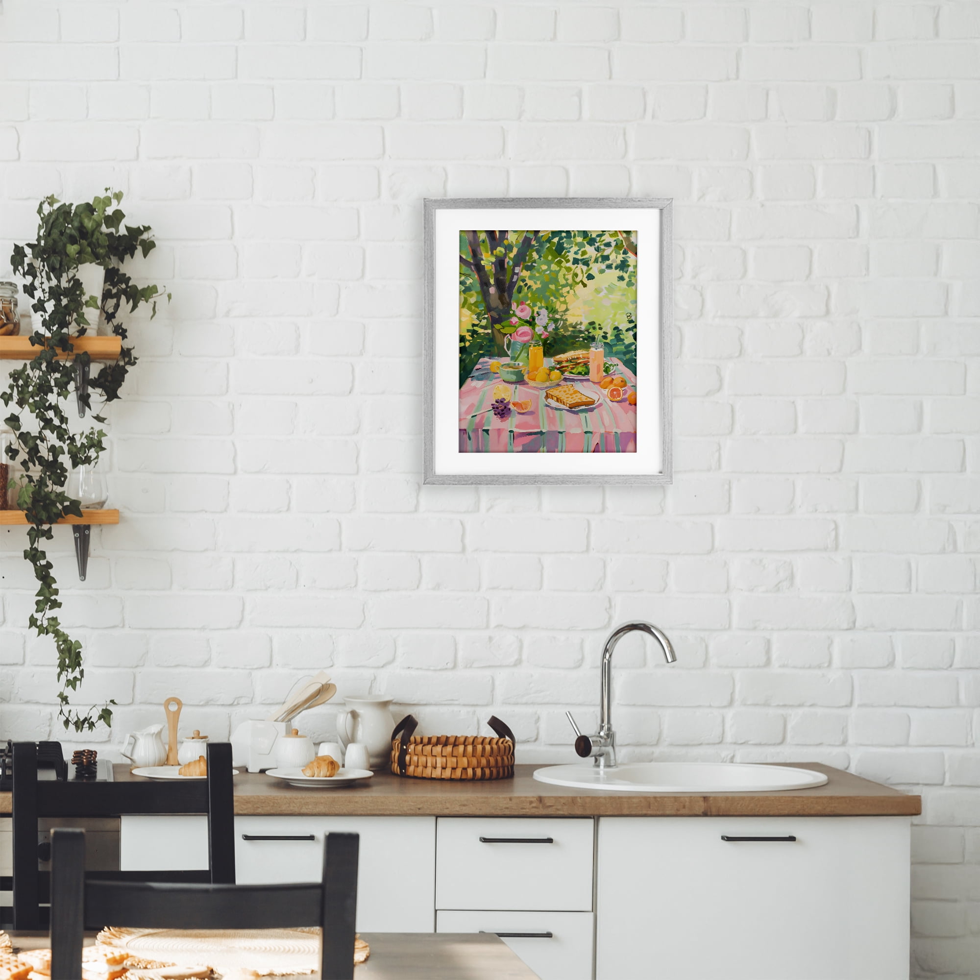 Stupell Industries Breakfast Picnic in Garden Gray Framed Print Under Glass, design by The Prints Vibe