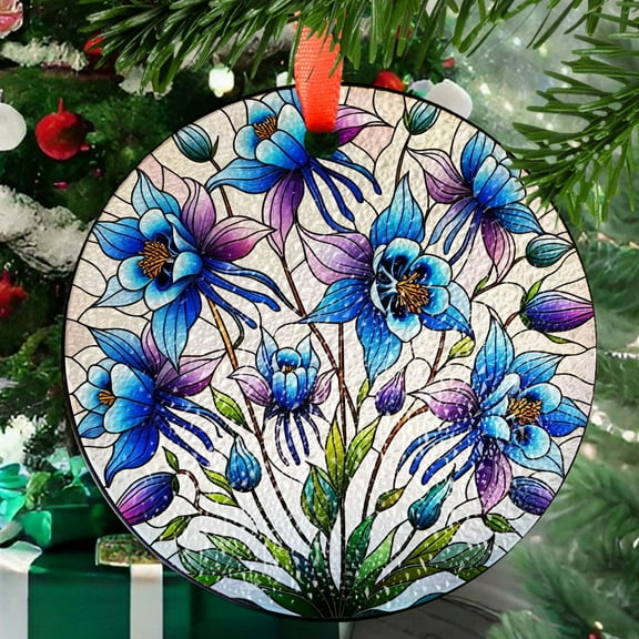 Colorado Blue Columbine Glass SunCatcher Colorado state flower Art Window Hanging State Pride Kitchen Home Decor, MOTHER'S DAY gift 2025, Stained Glass Ornament 2025, Holiday