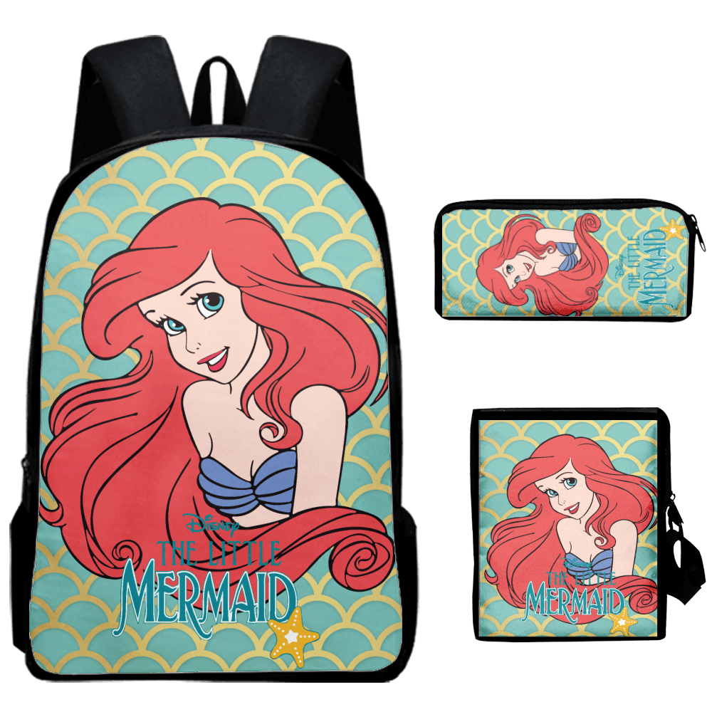 Fnyko Backpack Cartoon The Little Mermaid Backpack 3D Printing Travel Schoolbags Oxford School