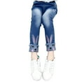 thumbnail image 5 of WIBACKER Little Big Girls Kids Distressed Ripped Teens Jeans Blue Rabbit Slim Denim Pants 9-10T, 5 of 14