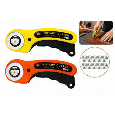 2 Pack 45mm Rotary Cutter Set with 10 Replacement Blades Ergonomic Fabric Cutter with Squeeze Trigger for Quilting Sewing Leather Paper Crafts