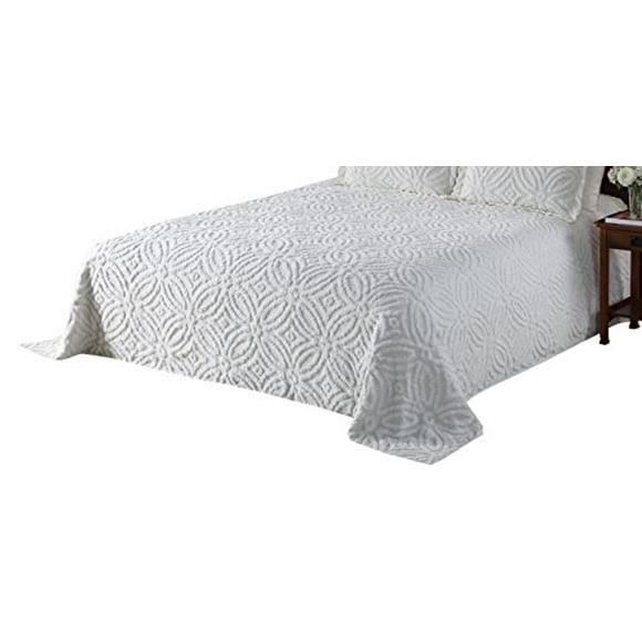 Beatrice Home Fashions Wedding Ring Chenille Bedspread, Queen, White