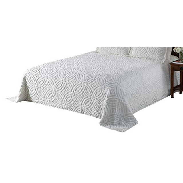 Beatrice Home Fashions Couvre-Lit en Chenille à Motif d'Alliance, Grand Lit, Blanc