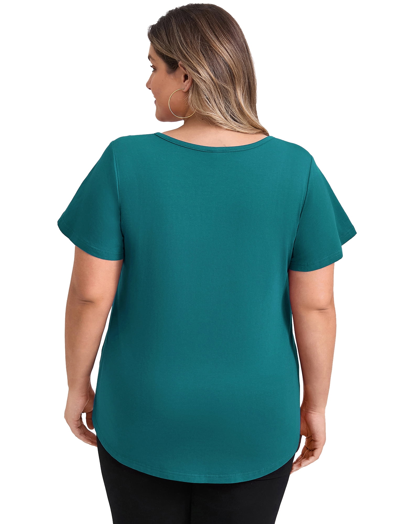 DARING DIVA Women's Plus Flutter Sleeve V Neck Blouse 3X Teal