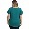 thumbnail image 3 of GRACE & GRANDEUR Women's Plus Size Blouse Button Decor V Neck Flutter Sleeve Blouses Front Pleated Dressy Casual Tops 2X Teal, 3 of 5