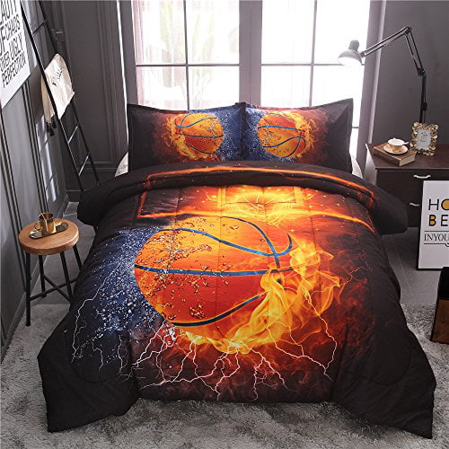 Btargot Twin Basketball And Fire Quilt, Sports Themed Twin Bedding