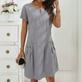 thumbnail image 2 of Dresses For Women 2025, Summer Casual Elegant Short Sleeve Tshirt Dress With Zipper Neck Pockets Lightweight Linen Daily Wear Beach Wedding Guest Easter Boho Dresses Casual (L, Gray) ZMTing, 2 of 3
