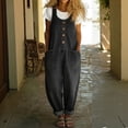 thumbnail image 2 of Dwralegc Denim Jumpsuit for Women Summer Loose Sleeveless Adjustable Strap Bib Overalls Jeans Fashion Distressed Ripped Wide Leg Baggy Vintage Rompers with Pockets Black S, 2 of 7