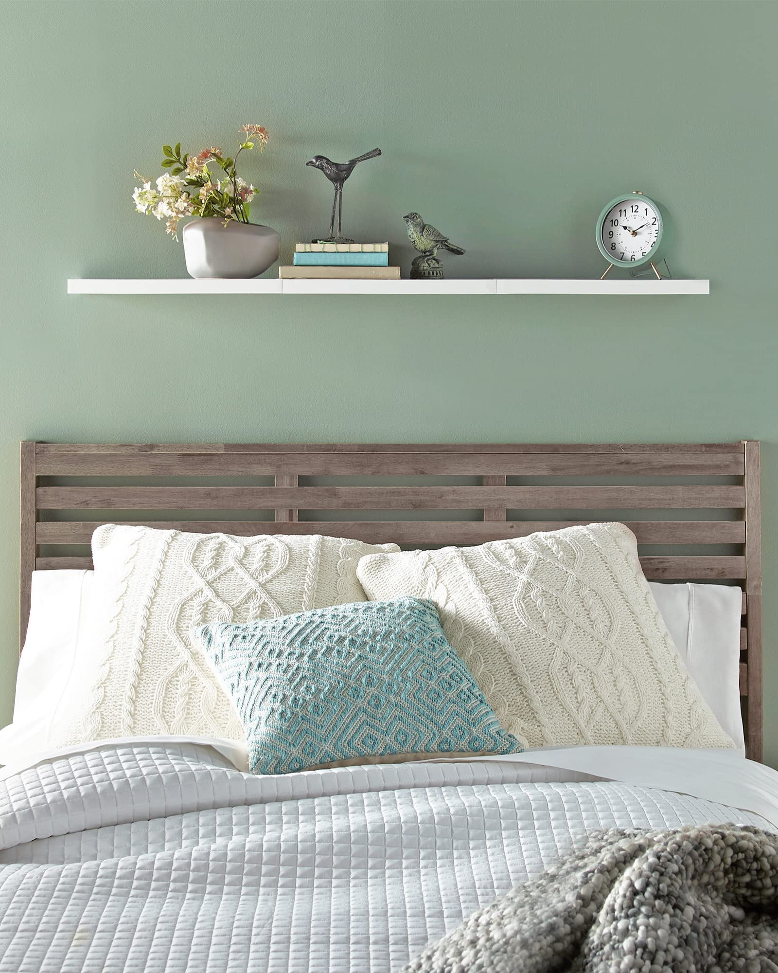 HAPOO 23.6 inch Wood Floating Shelves Wall Mounted Shelves, White, Set of 2