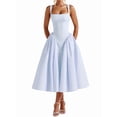 thumbnail image 2 of Women'S Summer Gingham Long Dress Corset Square Neck Lace Up Backless Casual Sundress Blue M, 2 of 8