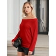 thumbnail image 5 of Aiyino Women's long Sleeve Shirt Boat Neck Off Shoulder Stretchy Blouse Tops Plus Size,Red L, 5 of 10