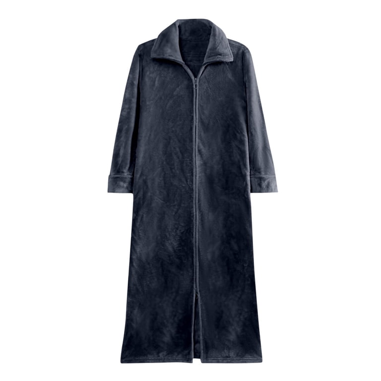 Cfhntfmh Womens Fleece Robe Plush Long Zip Front Bathrobe Warm Soft Zippered Bathrobes Housecoats Nightgown for Women, Women's, Size: Medium, Black