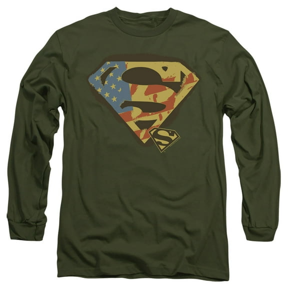 Superman Not Afraid Long Sleeve Adult 18/1 T-Shirt Military Green