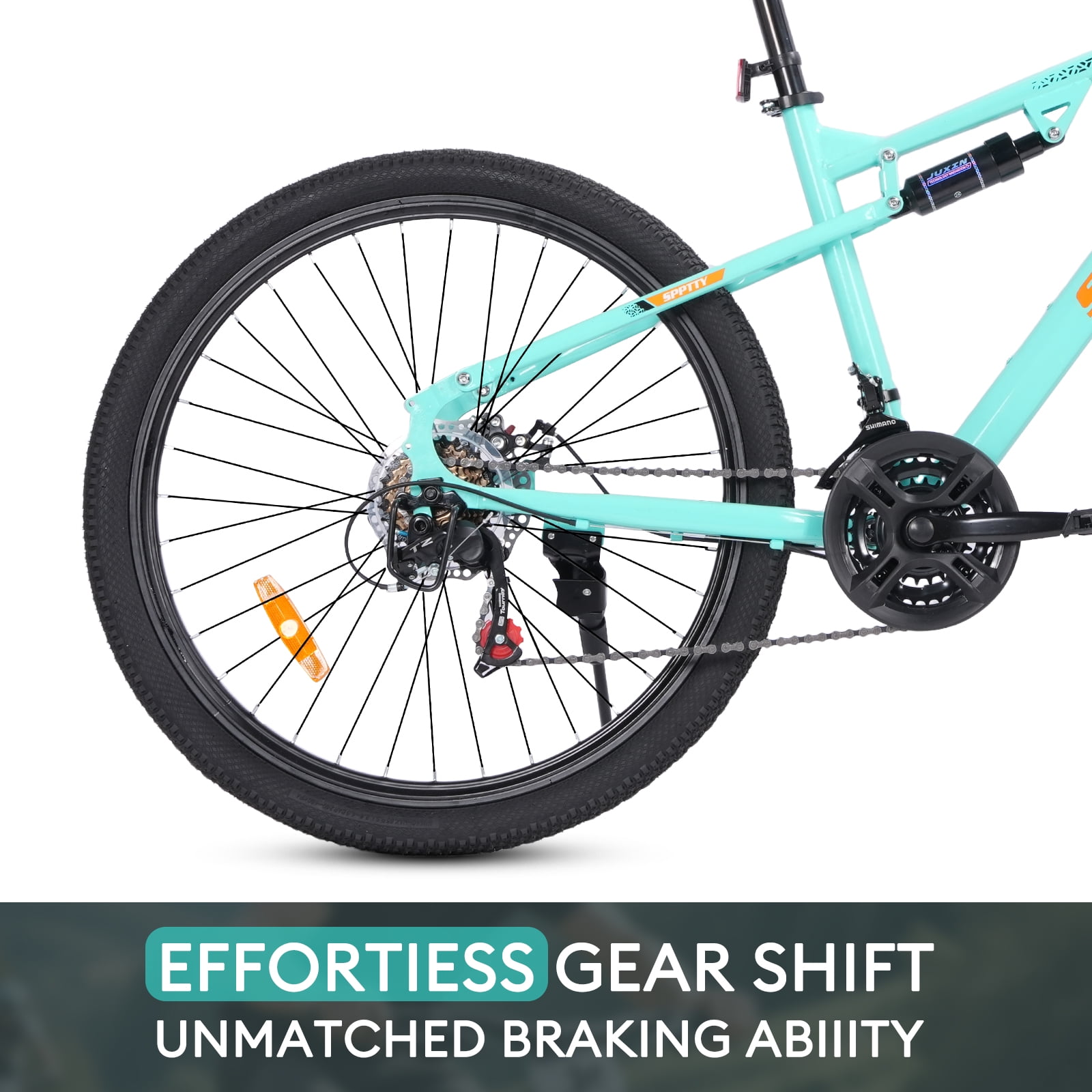 SPPTTY 26" Mountain Bike,Full-Suspension 21 Speed Drivetrain, Disc Brakes,Bicycle for Men Women Green
