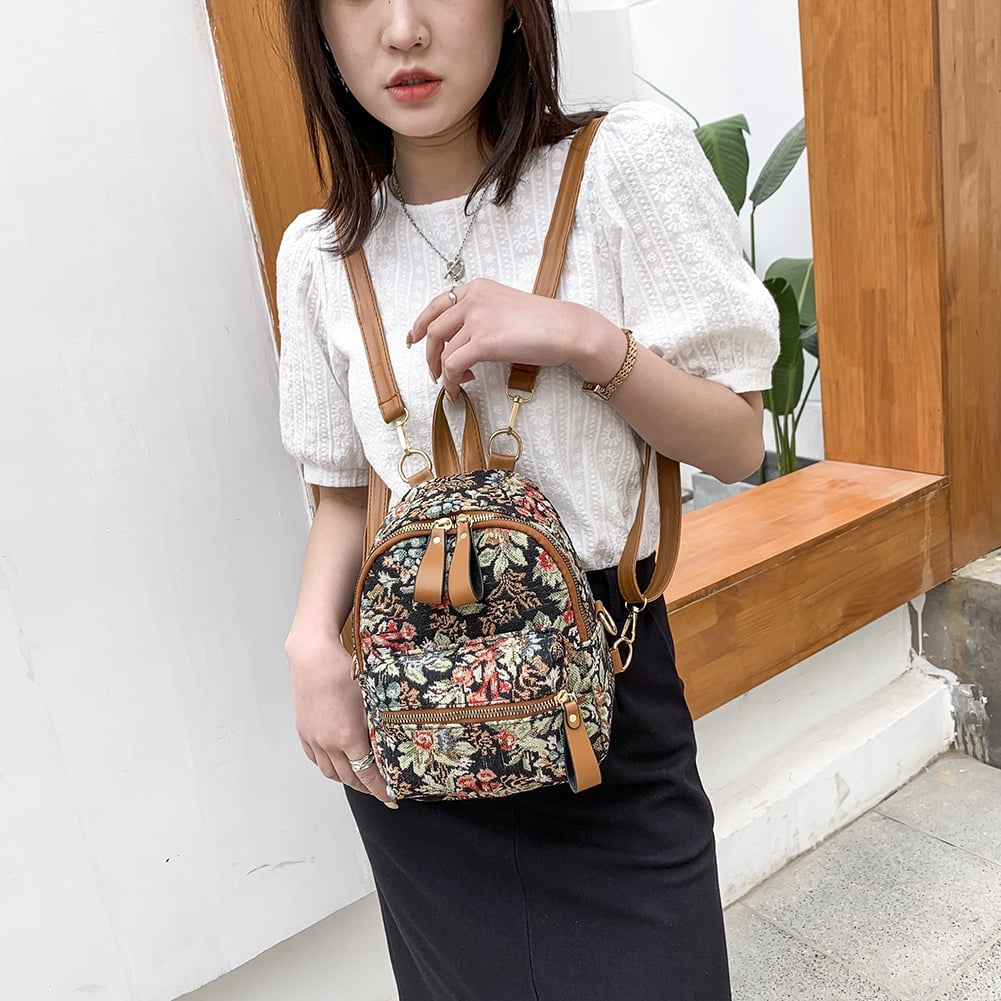 Fashion Women Flower Printing Canvas Backpack Preppy Style Casual Students  Small Handbags Mini Rucksack Knapsack for Travel