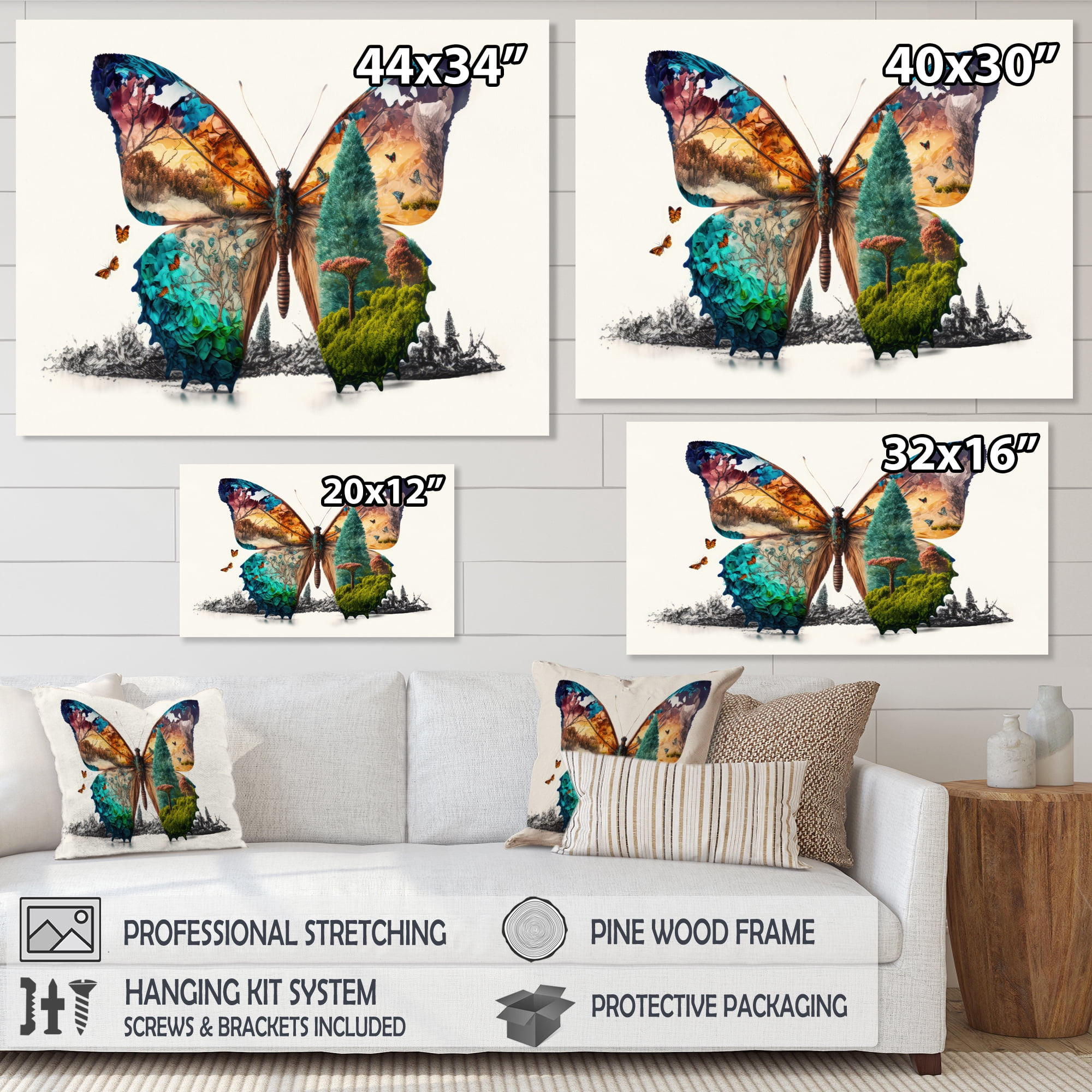 Designart Double Exposure Of A Butterfly With Nature Landscape I Canvas Wall Art