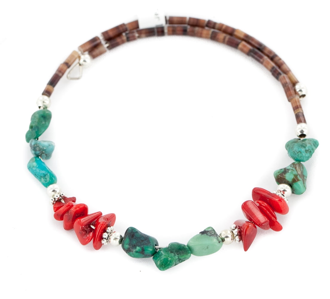 Authentic Navajo Wrap Bracelet - Natural Turquoise, Heishi & Magnesite, Adjustable Up To 2 Sizes