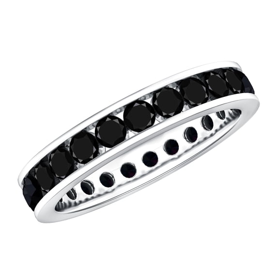 Rosec Jewels Natural Black Onyx Eternity Band for Women - Channel Set Anniversary Band Ring - AAA Quality - Ready to Gift, 925 Sterling Silver, US 4.00