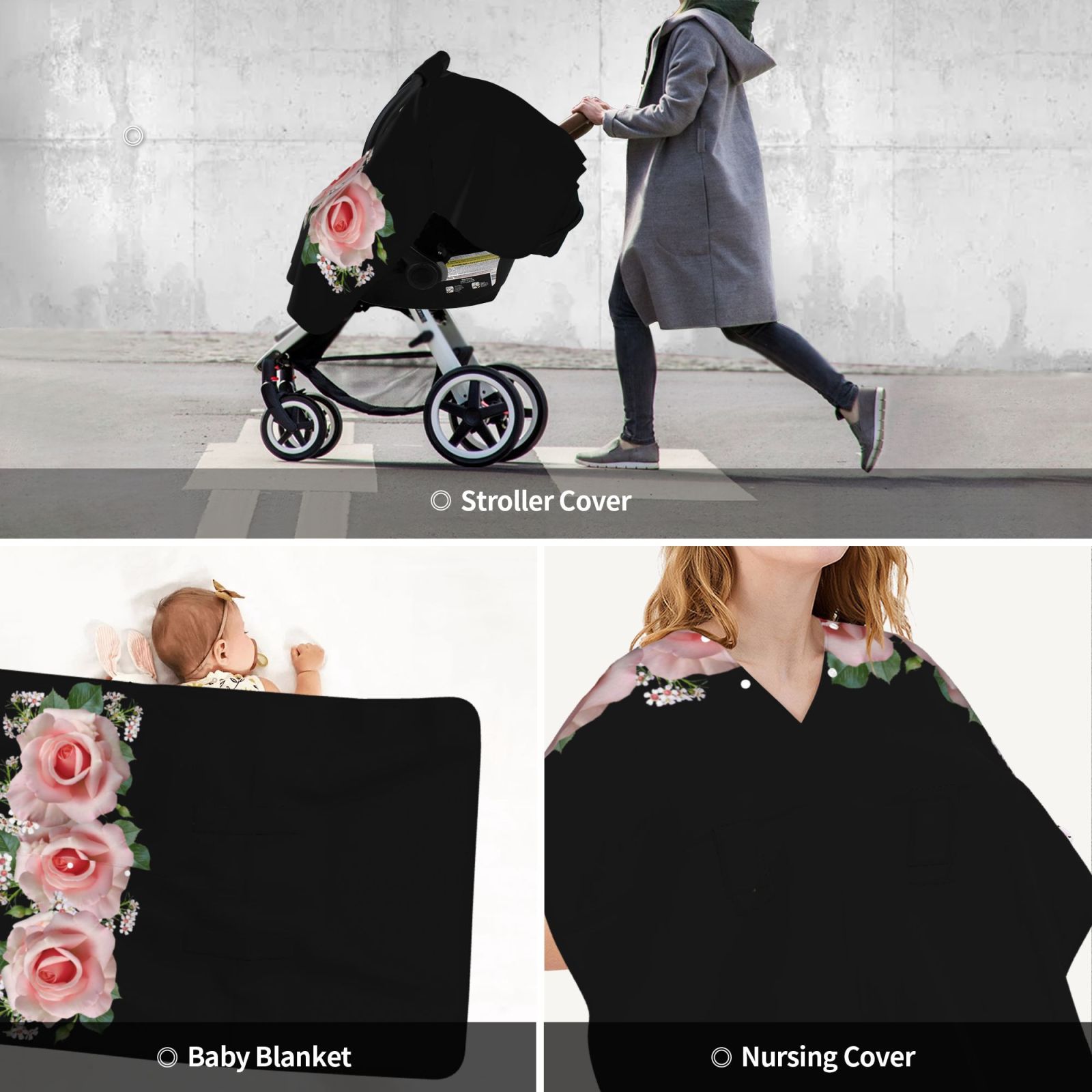 Car Seat Cover Baby - Pink Roses Breathable Infant Car Seat Cover for Baby Carseat, Lightweight Comfort Baby Essentials Must Haves Newborn Stuff for Girl Boy