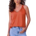 thumbnail image 1 of Camiseta sin mangas de seda satinada para mujer, cuello en V, informal, color puro, camisola básica de seda satinada, 1 of 6