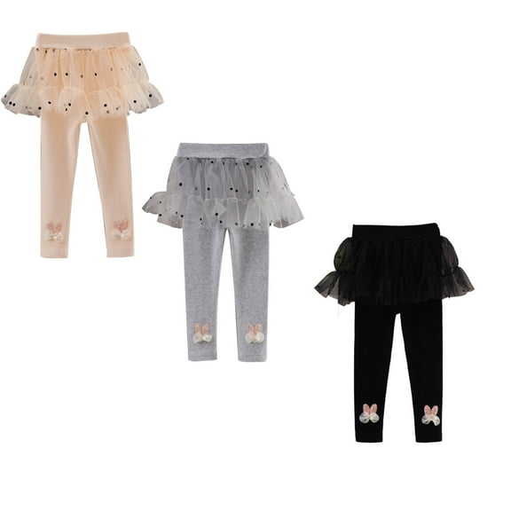 HAWEE 3 Pack Girls Skirt Leggings Cotton Ruffle Tutu Pant Footless Leggings With Skirt for Girls, 3 Colors