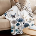 thumbnail image 2 of Fleece Blanket Spring Blue Flowers Butterflies Blankets, Soft Cozy Warm Flannel Throw Blanket, Watercolor Floral Art Blanket for Bed Couch Sofa,40x50In, 2 of 9