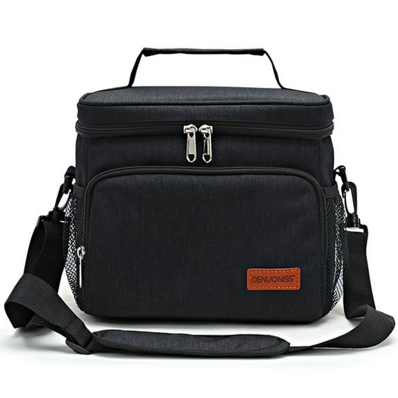 Lunch Bags for Women Men, Leakproof Lunch Box with Adjustable Shoulder Strap, Reusable Lunch Bags for Office Work School Picnic Beach, Lunch Cooler Bag, 7L Lunch Pail, Black