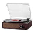 thumbnail image 1 of Tocadiscos de vinilo con transmisión por correa Bluetooth, tocadiscos con altavoces integrados, salida de línea RCA, entrada auxiliar, conector para auriculares, 3 velocidades, marrón, 1 of 5