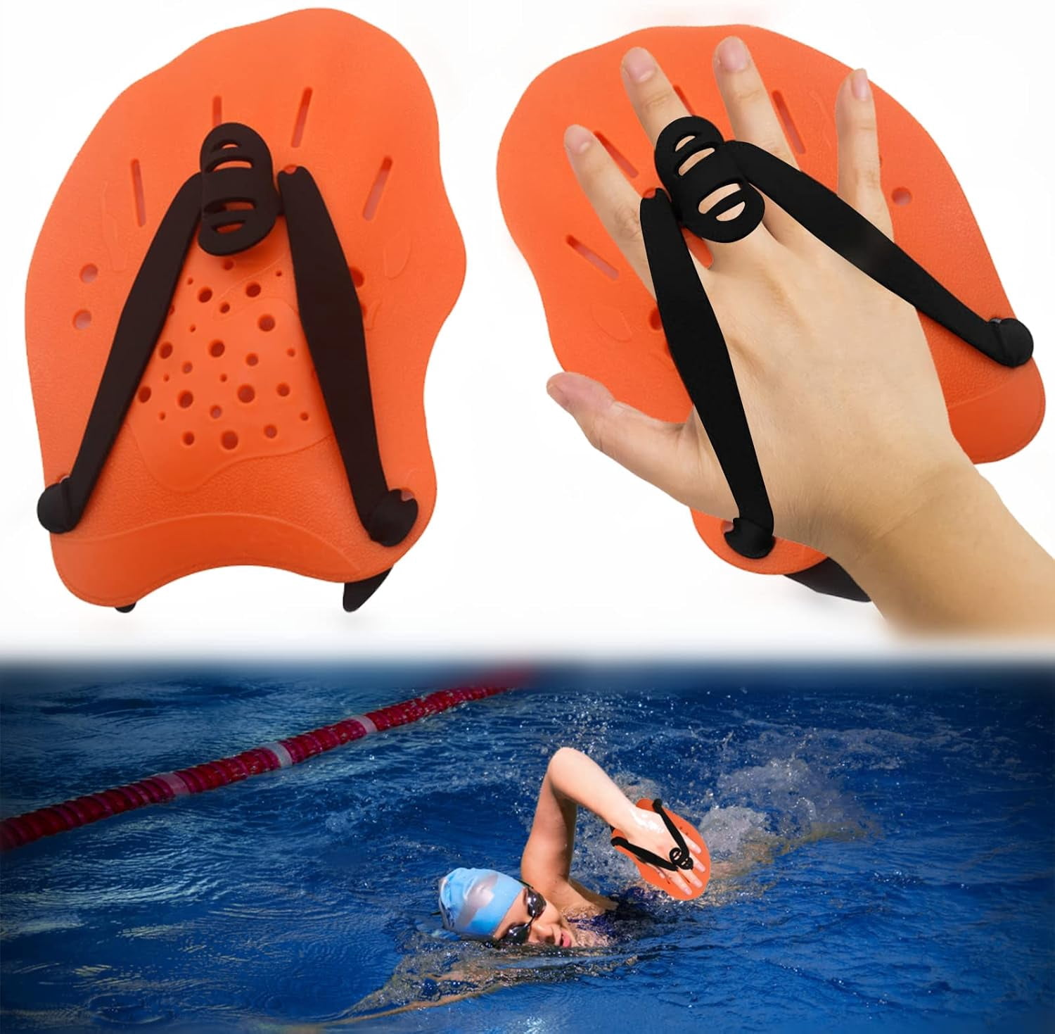 Pagaies De Natation Avec Sangles Réglables - Paire Accessoires Piscine Pour Musculation Et Amélioration Technique Adultes Enfants
