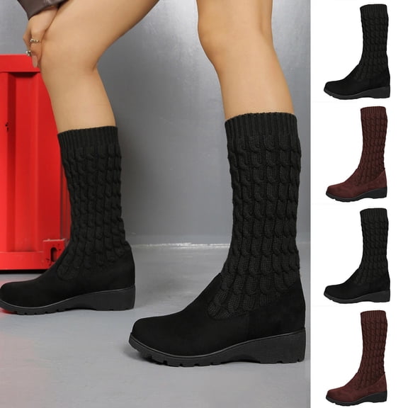 Boots Womens Cameland Women's Versatile Mesh Stretch Breathable Comfortable High-Top Sock Boots High-heeled Boots Brown