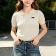 thumbnail image 2 of jobturf Girls Peter Pan Collar Short Sleeve Knit Top Bow Embroidery Cropped Sweater Tee School Uniform Tshirts Size 2-15 Years, 2 of 7
