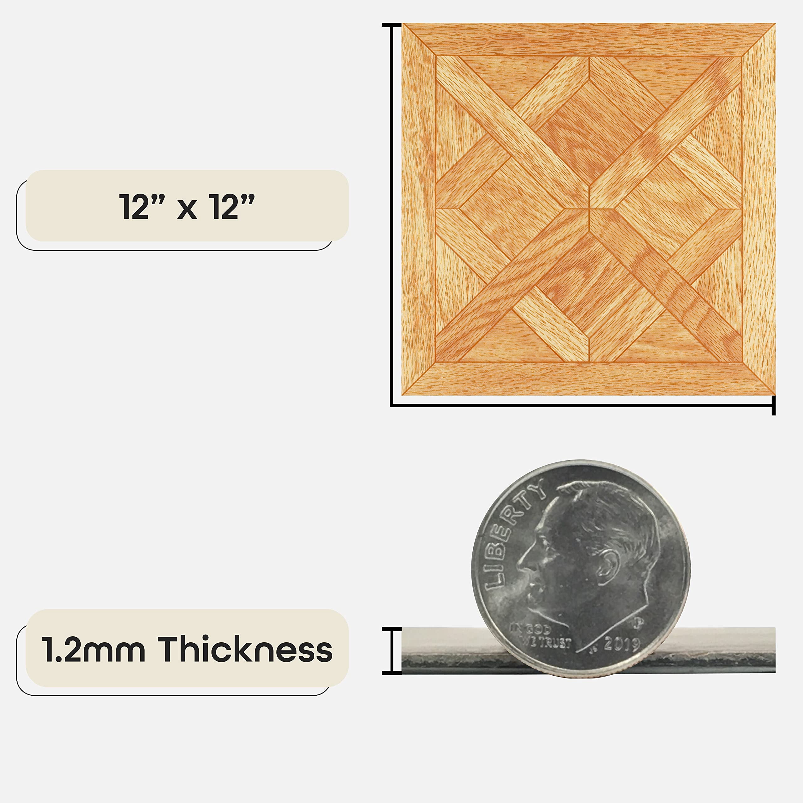 Nexus Self Adhesive 12-inch Vinyl Floor Tiles  20 - 12" X Classic Parquet Oak Slate Pattern Peel & Stick Diy Flooring For Kitchen Dining Room Bedrooms Bathrooms By Home Decor