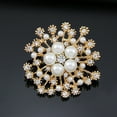 thumbnail image 5 of Xinyolin Women Brooch Faux Pearl Shiny Rhinestone Decor Snowflake Shape Hollow Out High-end Luxury Stainless Clothes Decoration Lady Clothes Pin, 5 of 7
