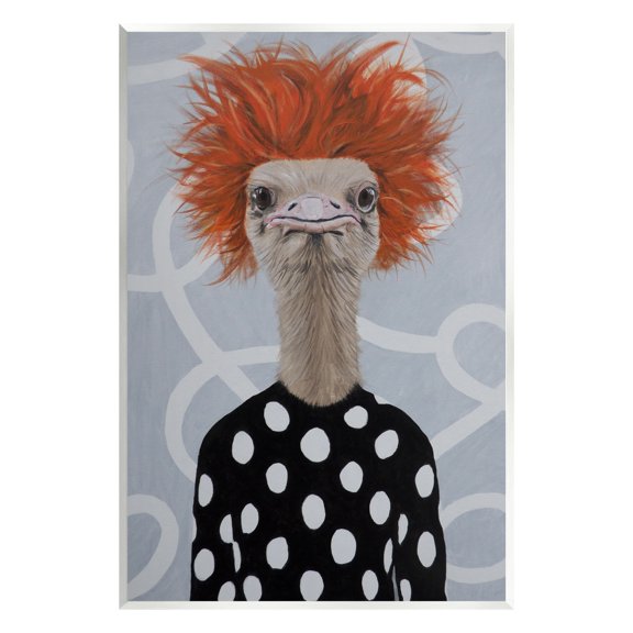 Stupell Industries Funny Ostrich Retro Polka Dots Animals & Insects Painting Unframed Art Print Wall Art