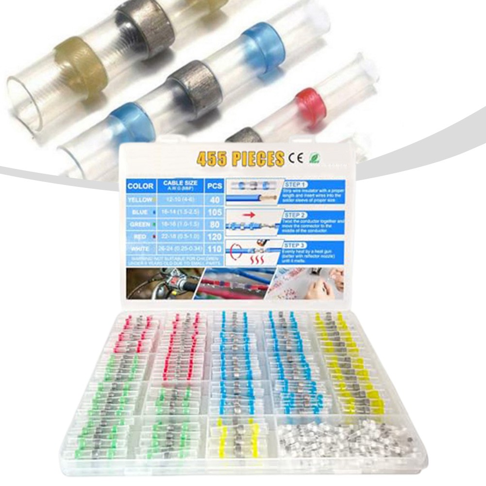 Clupup 455PCS Heat Shrink Self Soldering Butt Connector Set for All Your Wiring Needs