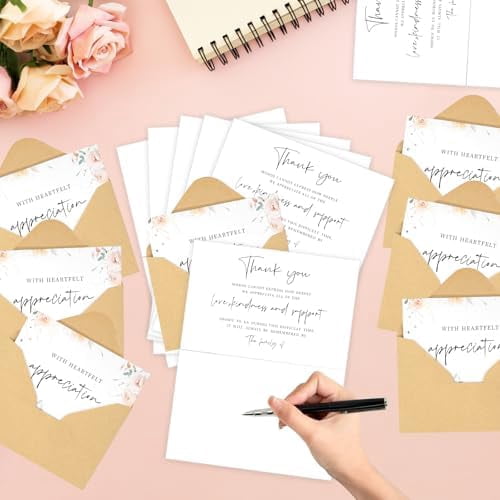 50pcs Funeral Thank You Cards with Envelopes and Matching Seal Stickers,Sympathy Thank You Cards with Message Bereavement 4×6 Inches$$Office