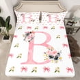 thumbnail image 2 of Homewish Initial Letter B Full Size Sheets,Cute Bow Ribbon Bed Sheets,Cute Flower Floral Sheet Sets For Girl,Breathable Bedroom Decoration,4 Pieces, 2 of 7