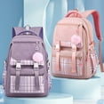 thumbnail image 3 of Stylish Japanese Inspired Shoulder 15.6-Inch PU Backpack for School, With Lace Bows Detail, Pompon And Convertible Strap For Casual Daily Use (Purple), 3 of 3