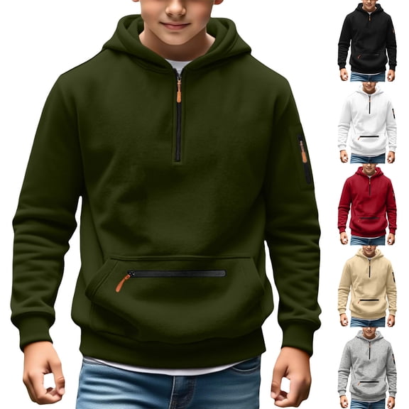 Falkdiz Boys Hooded Sweatshirts Warm with Pockets Pullover Winter Outdoor Casual Long Sleeve Shirts for Boys Stylish,Army Green,Size: 5