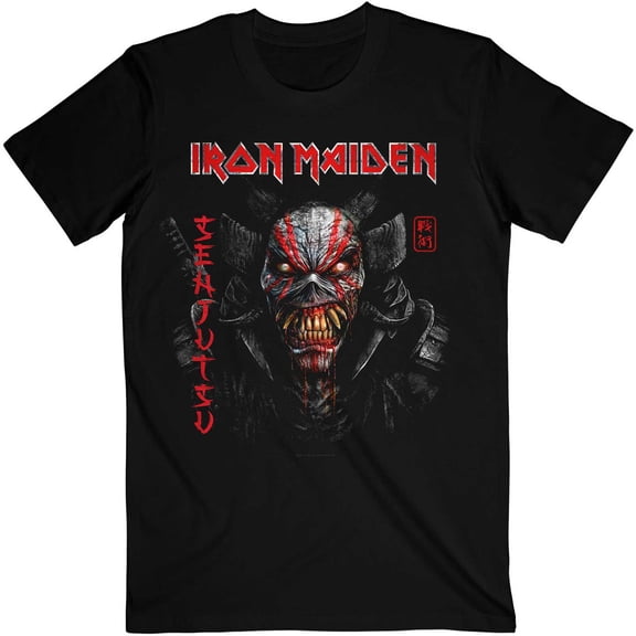Men's Iron Maiden Senjutsu Black Cover Vertical Logo Slim Fit T-shirt Small Black