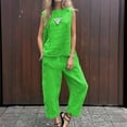 thumbnail image 2 of Conjunto de dos piezas de lino y algodón de color liso para mujer: top sin mangas y pantalones anchos, corte holgado informal, 2 of 5