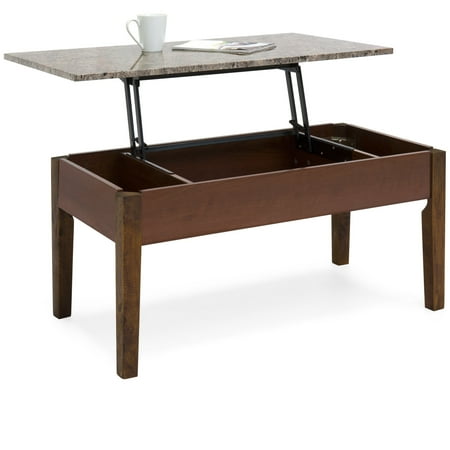 - Best Choice Products Living Room Faux Marble Design Storage Compartment Space Coffee Table Decor w/ Lift Top Mechanism, Wood Veneer Finish - Brown