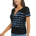 thumbnail image 2 of Wukai Navy Camouflage American Flag Casual V-Neck Graphic Tees for Women: Lightweight and Breathable Summer Tops with Stylish Design-X-Large, 2 of 8