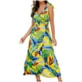 thumbnail image 2 of Wycnly Dresses for Women Beach Vacation Elastic Waist Pleated Swing Tank Maxi Sunderss Sleeveless V-Neck Leaves Print Summer Long Formal Dress Yellow XL, 2 of 7
