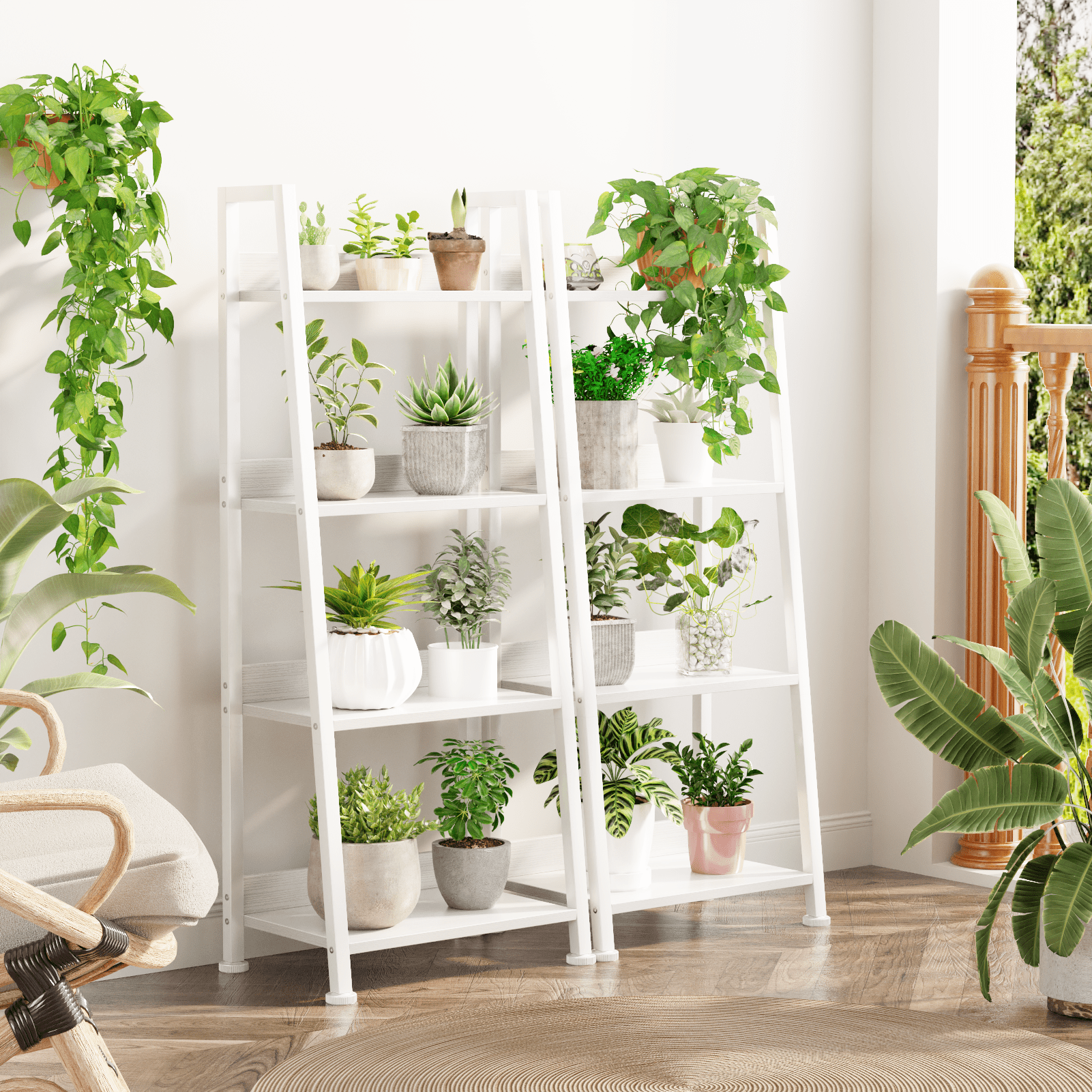 Tydimor 4 Tier Ladder Bookshelf With Drawer Leaning Bookcase Storage Display Shelf White