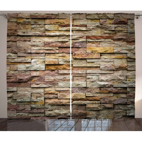 Marble Curtains 2 Panels Set Urban Brick Slate Stone Wall With Rocks Featured Facade Architecture Town Picture Window Ds For Living Room