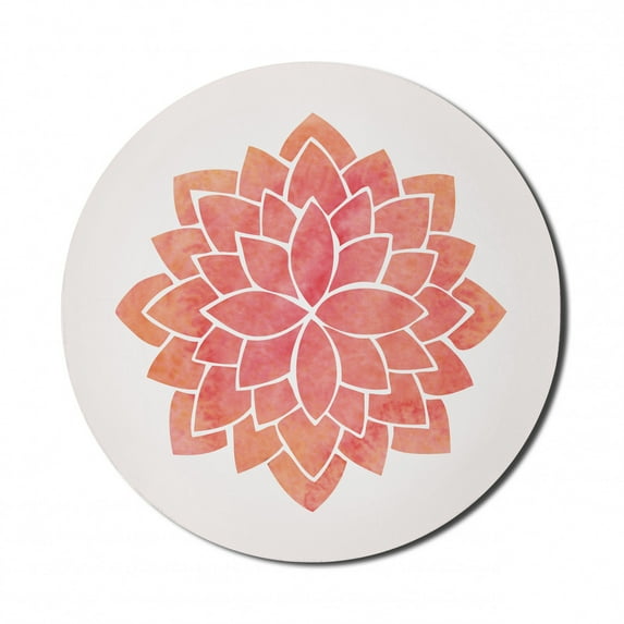 Floral Mouse Pad for Computers, Lotus Flower Illustration Japanese East Blossom Art, Round Non-Slip Thick Rubber Modern Gaming Mousepad, 8" Round, Coral White and Salmon, by Ambesonne