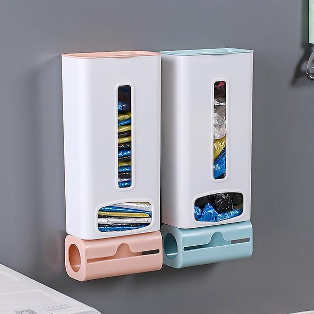 Dispensador de bolsas de basura para montar en la pared con caja de plástico extraíble autoadhesiva (verde) (q)