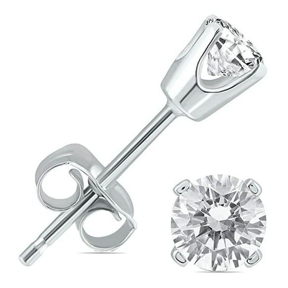 Paris Jewelry 14k White Gold 1/2 Carat Round 4 Prong Solitaire Created Diamond Stud Earrings 6mm